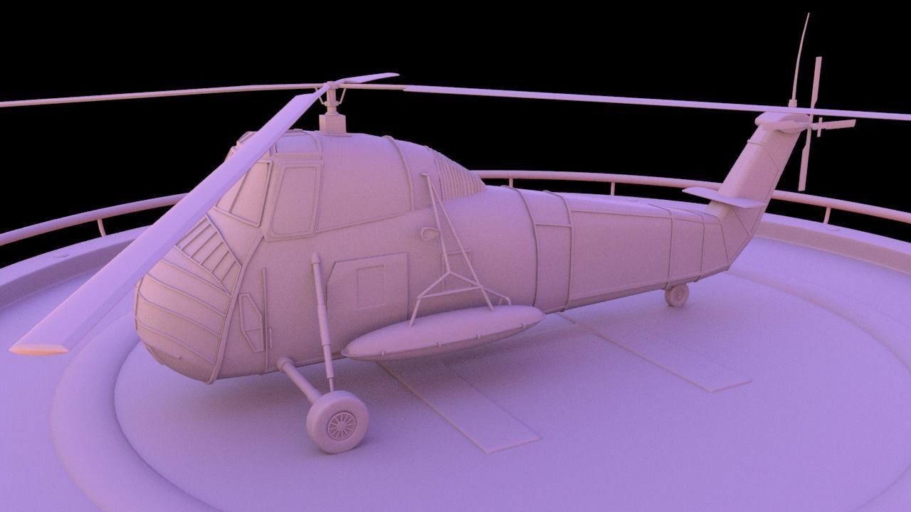 Helicopter hovering on circular platform Low-poly 3D model_18
