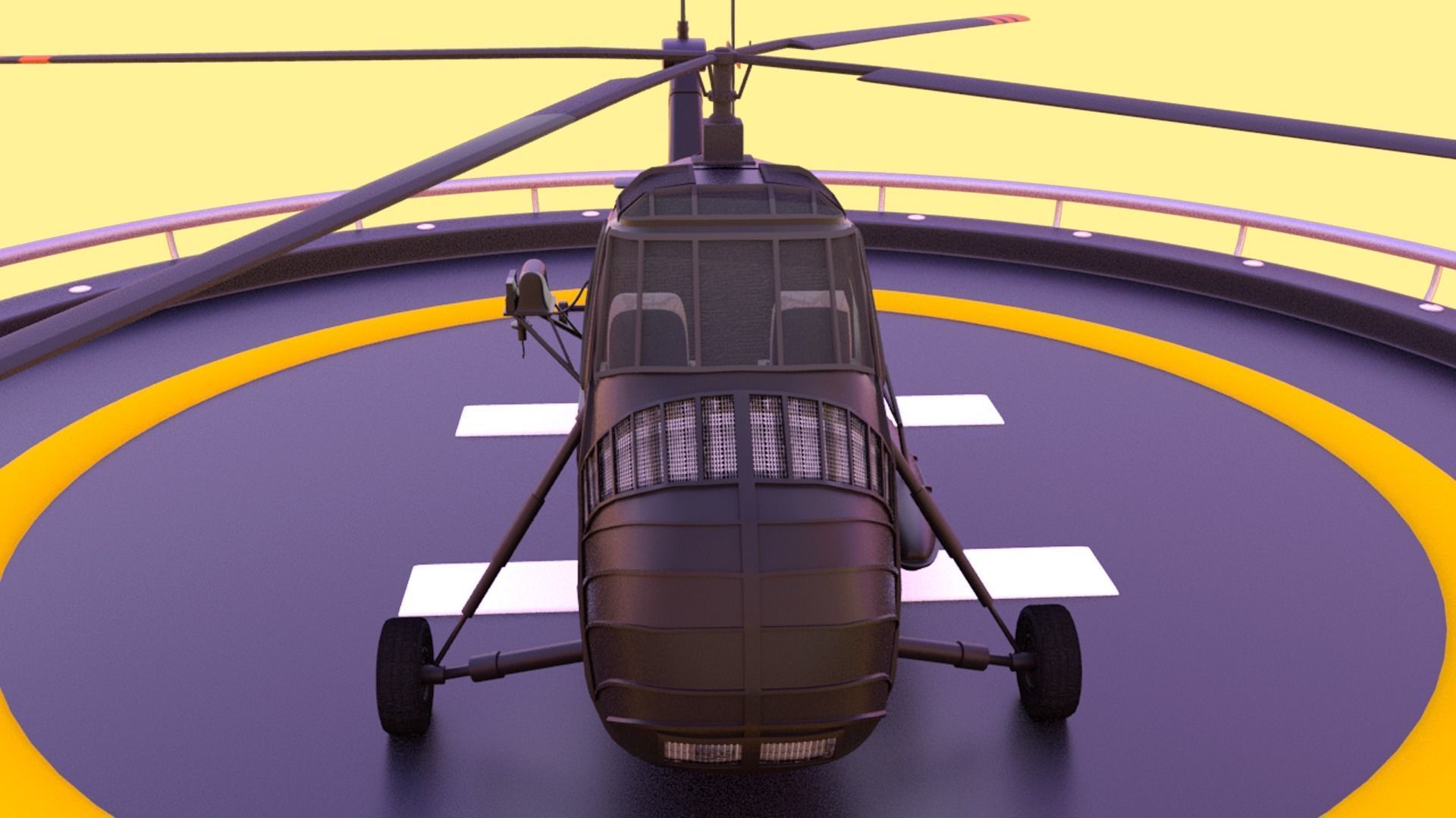 Helicopter hovering on circular platform Low-poly 3D model_4