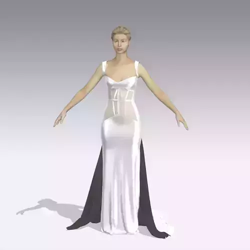 White corset  dress back tail 3D model