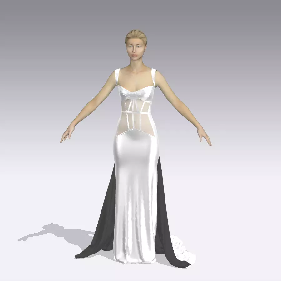 White corset  dress back tail 3D model_0