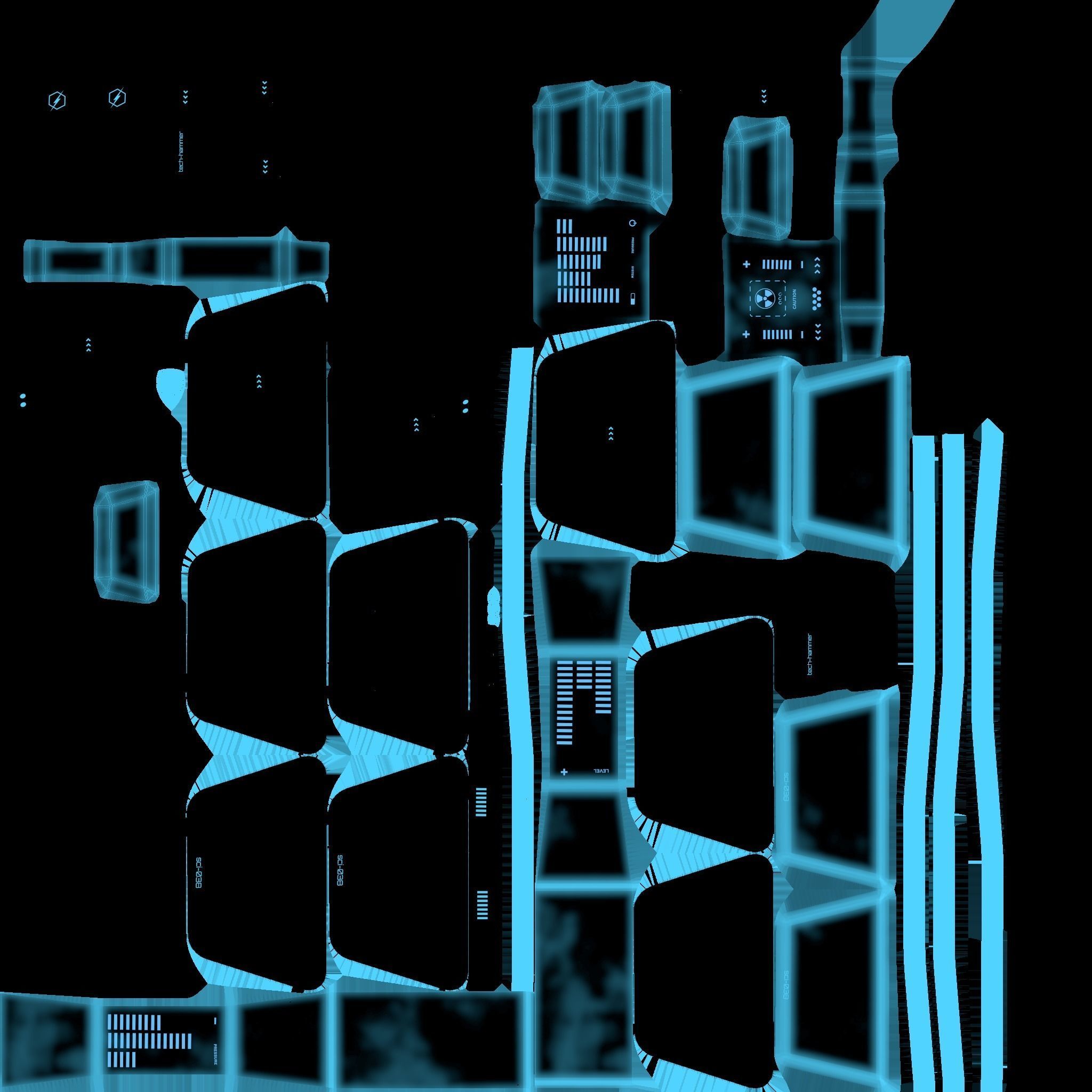 SciFi War Hammer A01 Black Blue - Sci Fi Weapon Design Low-poly 3D model_21