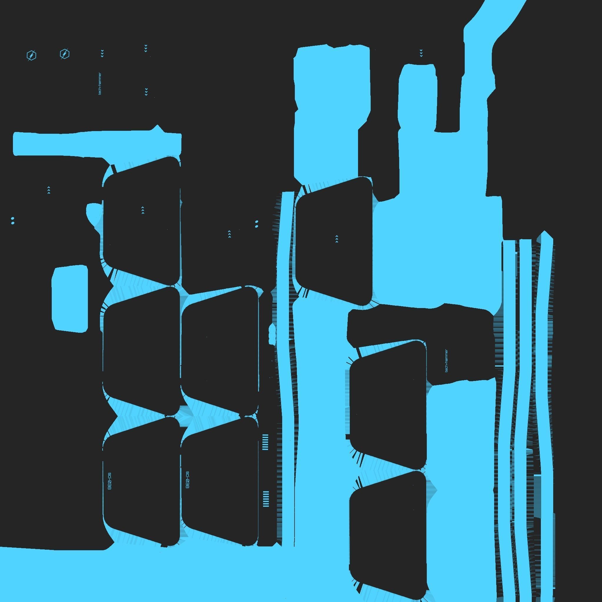 SciFi War Hammer A01 Black Blue - Sci Fi Weapon Design Low-poly 3D model_20