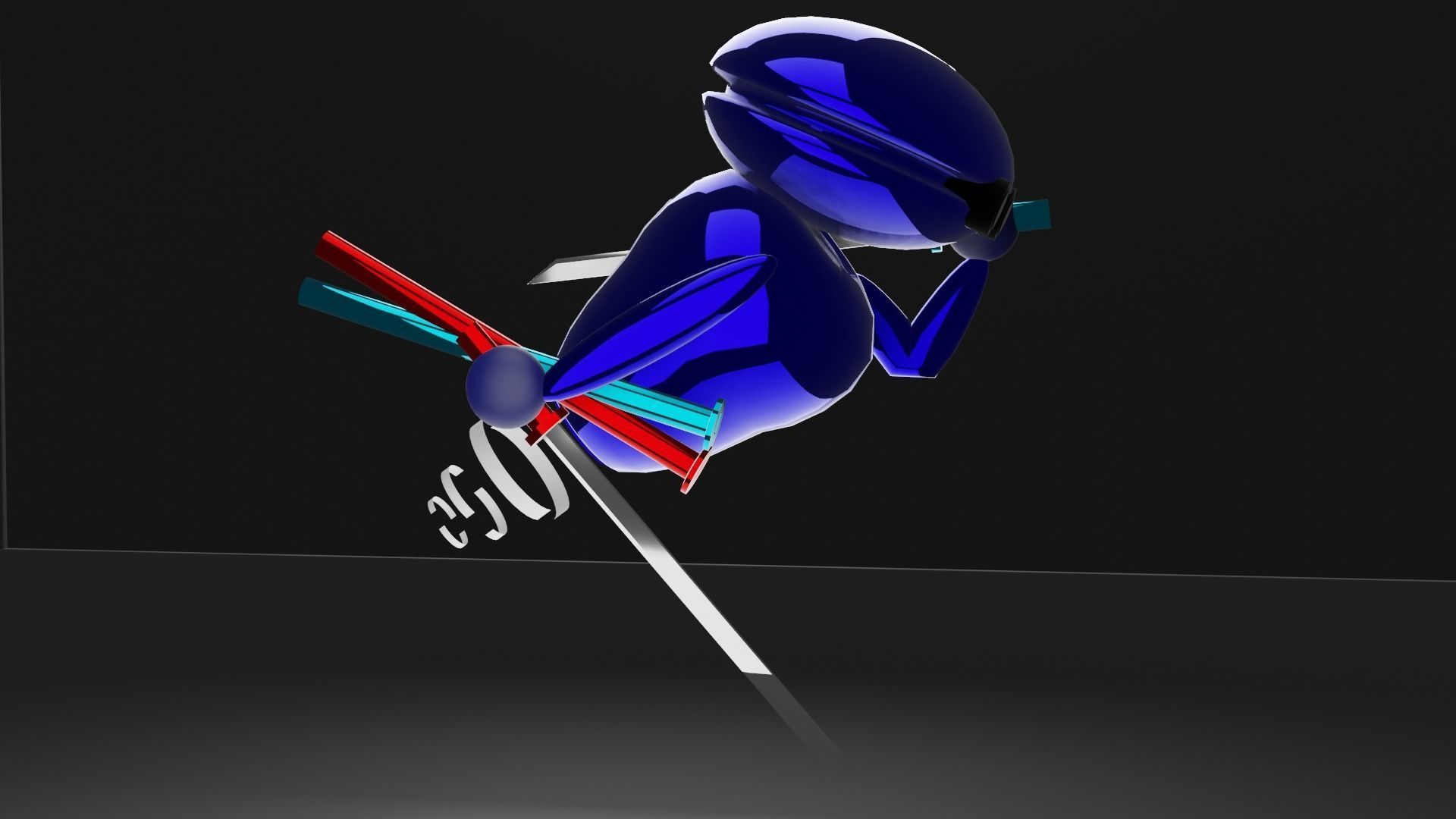 robot skier flying in air 3D model_3