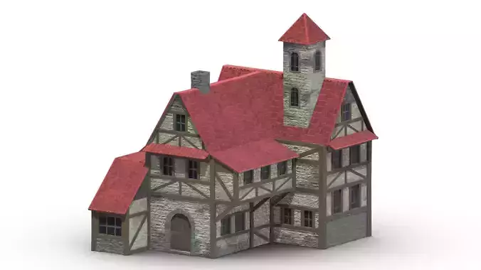 Medieval Building 04 Low Poly PBR Realistic Low-poly 3D model