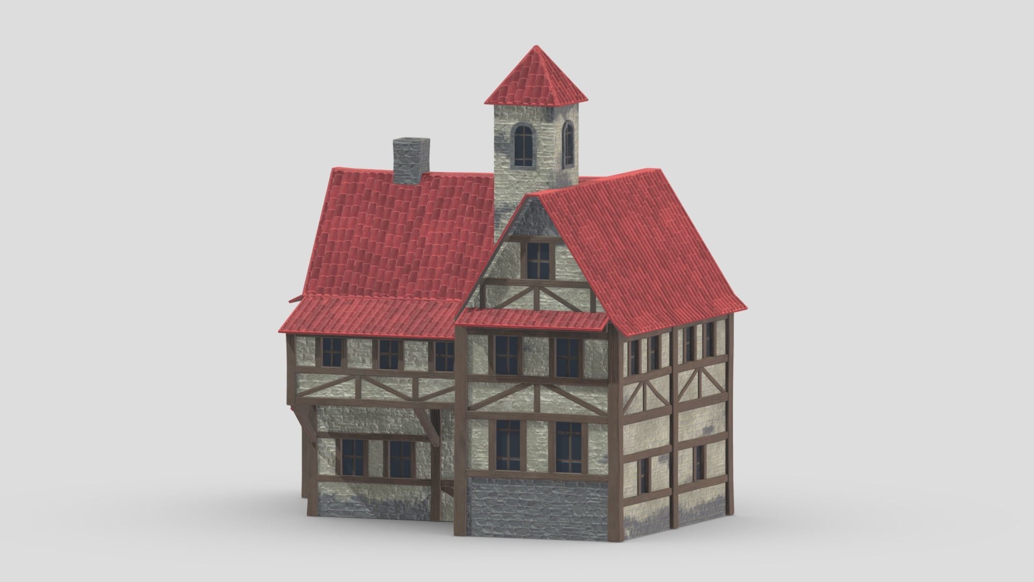 Medieval Building 04 Low Poly PBR Realistic Low-poly 3D model_4