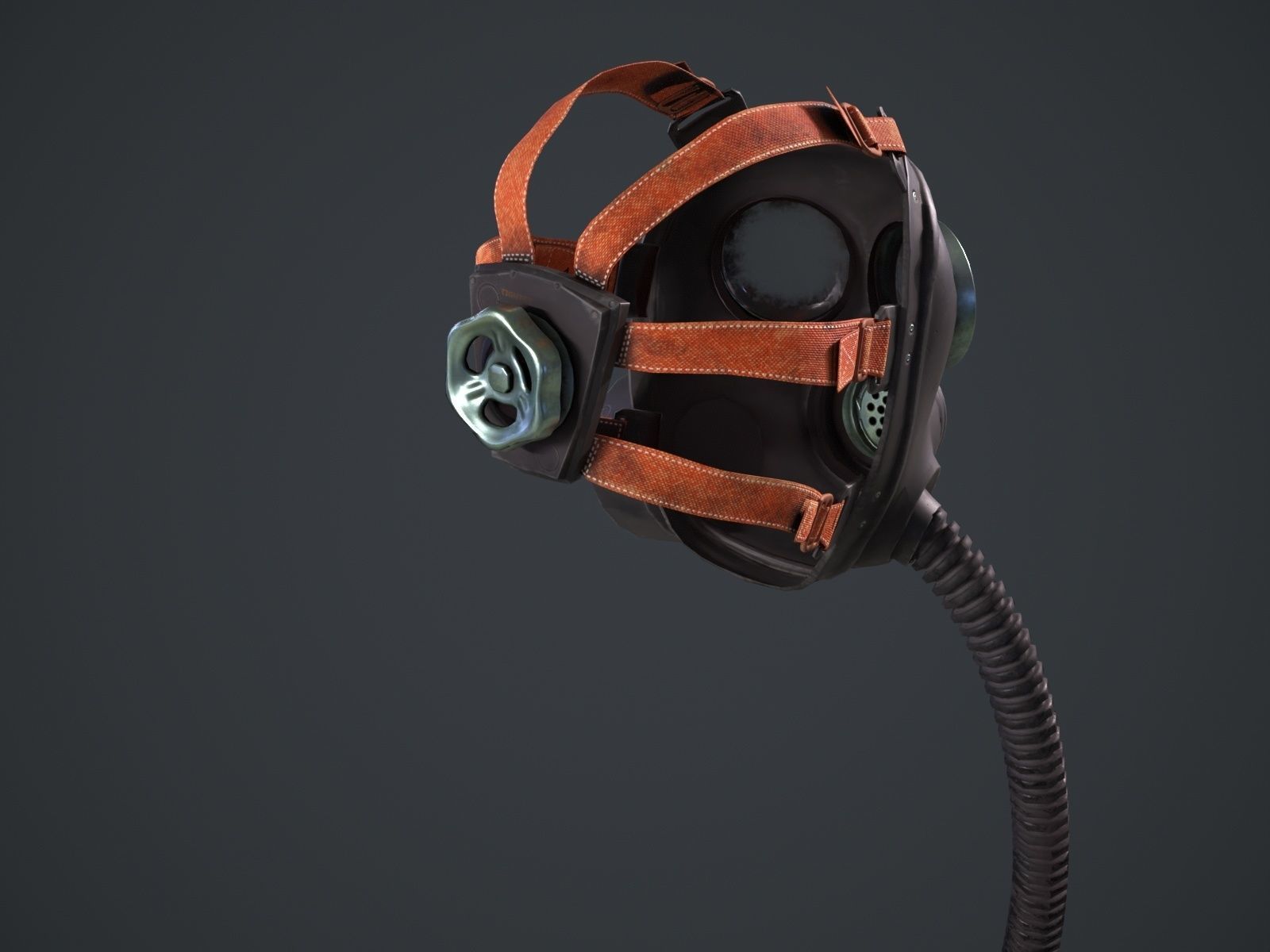 Gas mask and tube game ready Low-poly 3D model_2