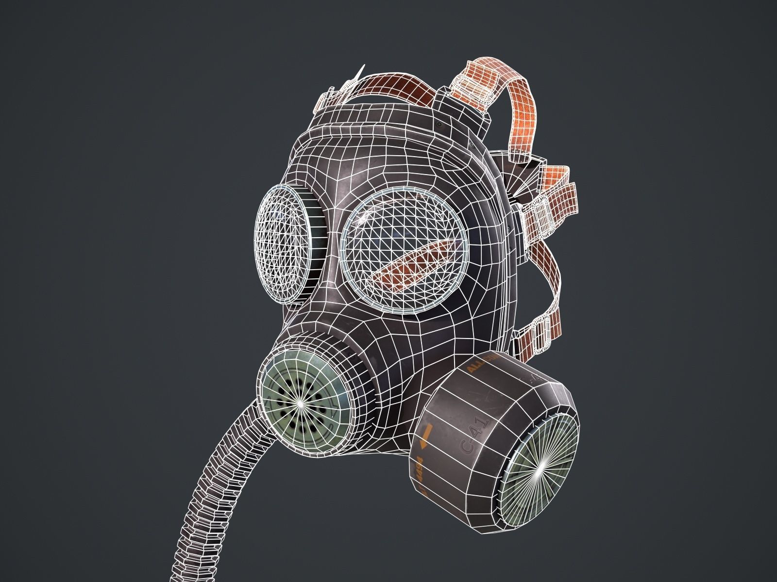 Gas mask and tube game ready Low-poly 3D model_10