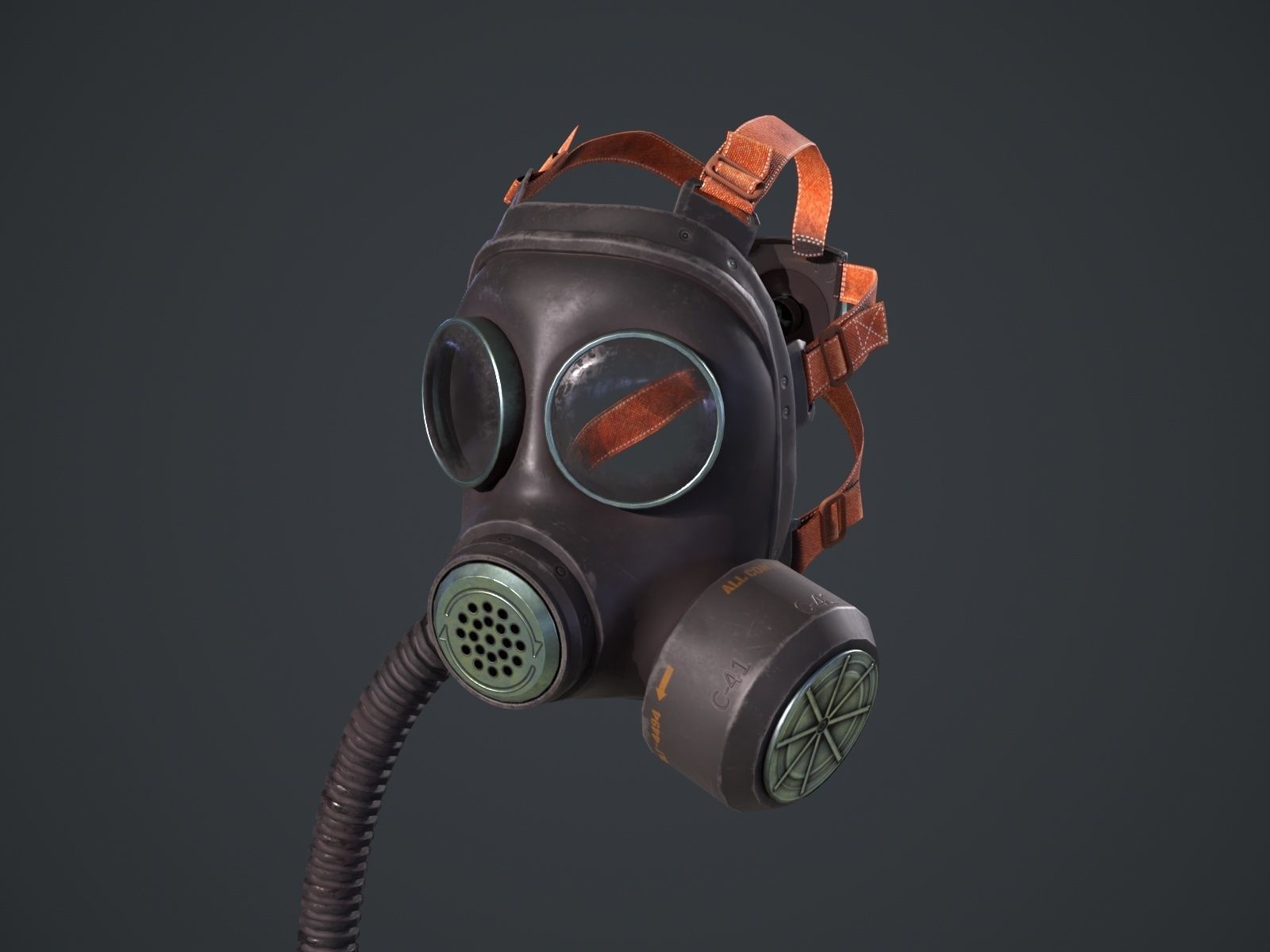 Gas mask and tube game ready Low-poly 3D model_3