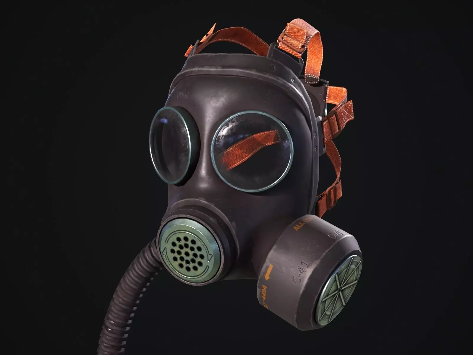 Gas mask and tube game ready Low-poly 3D model_0