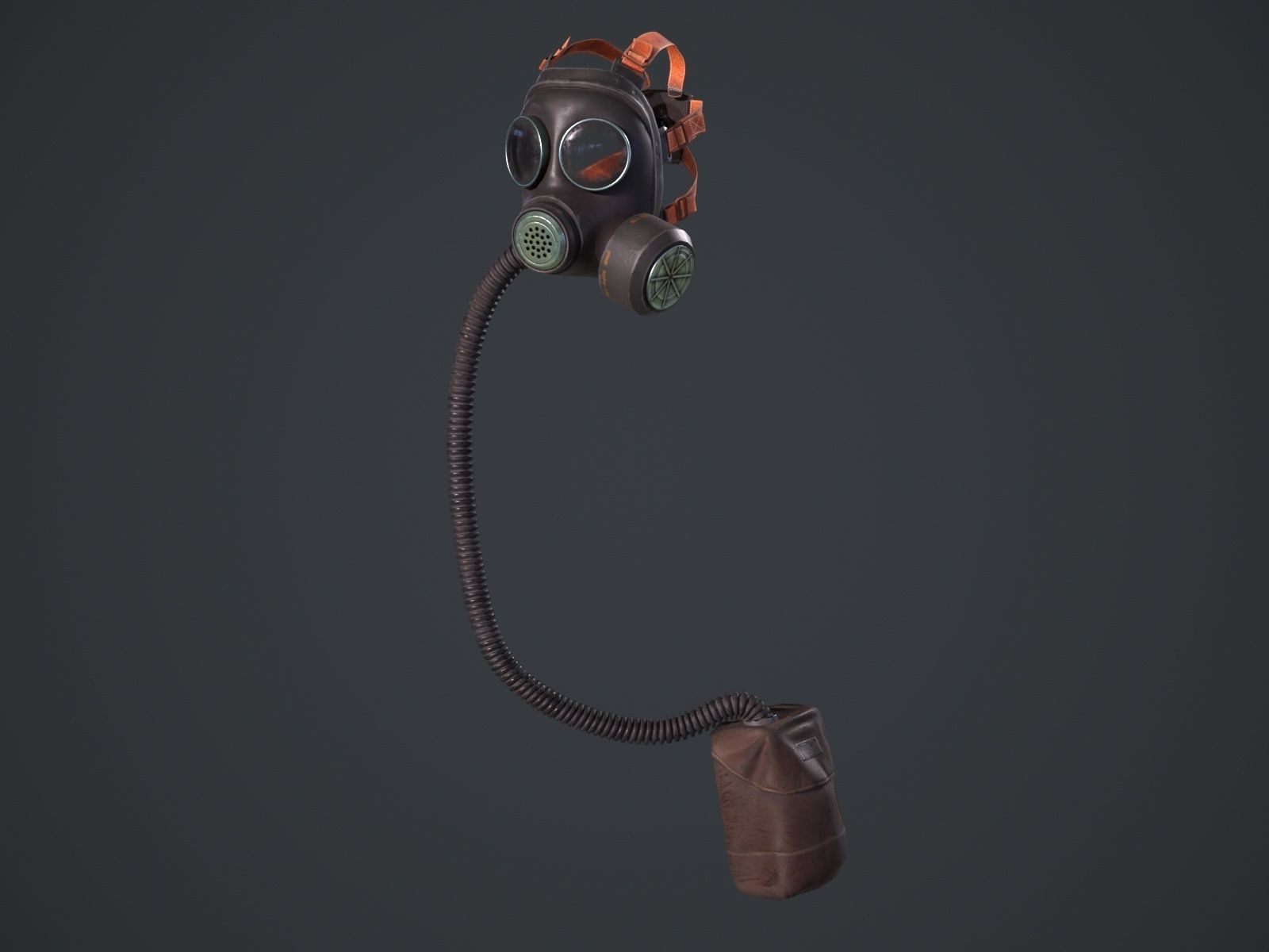 Gas mask and tube game ready Low-poly 3D model_1