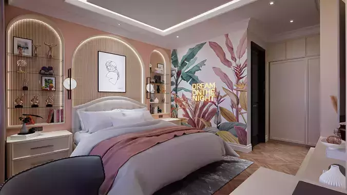 Bedroom Contemporer Girls Blender - Fbx - Obj