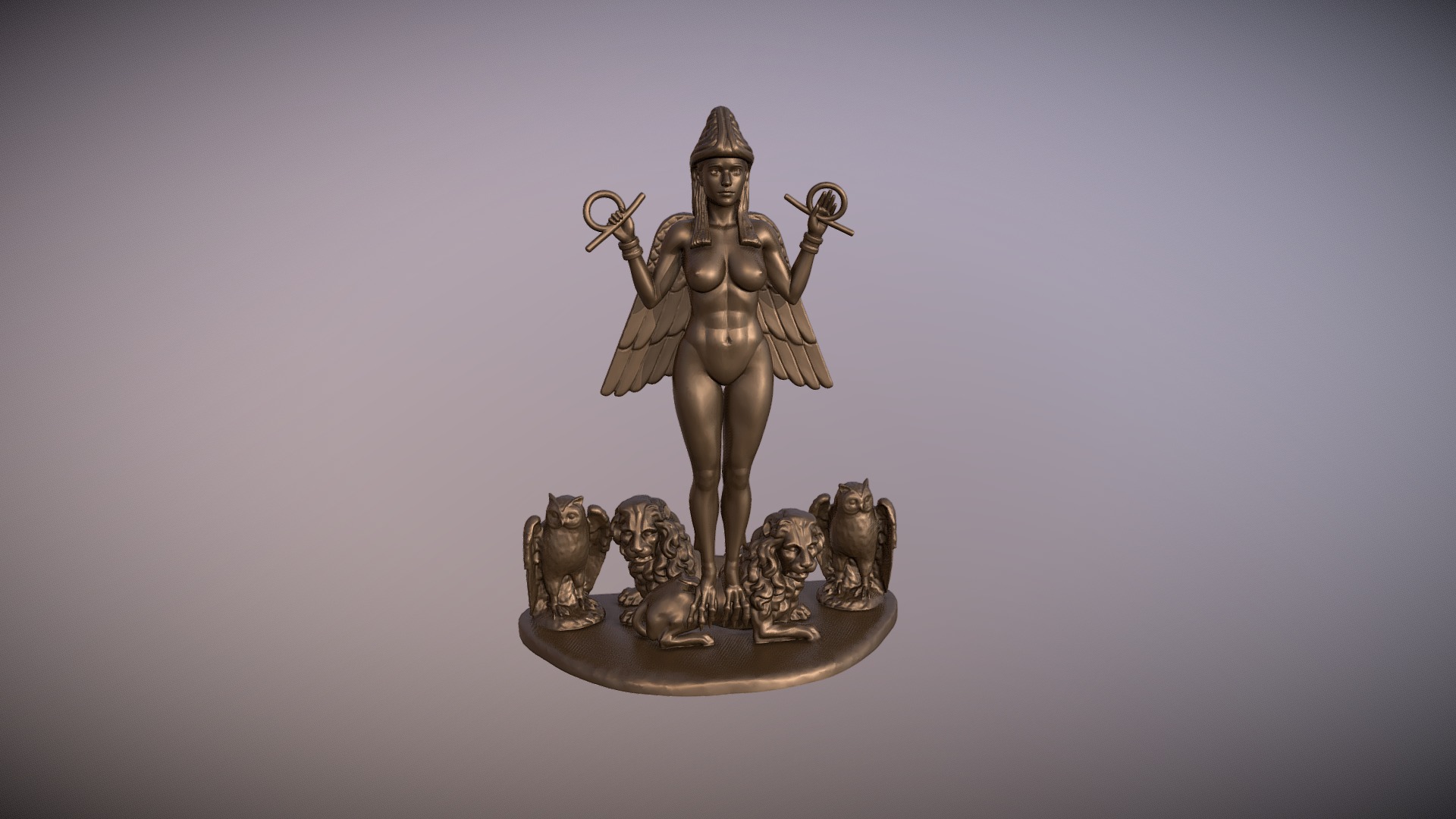 Statue of goddess Lilith or Ishtar for 3D printing 3D print model_6