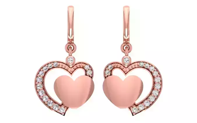 Women Diamond Heart Earrings 3dm STL OBJ FBX Renders Details