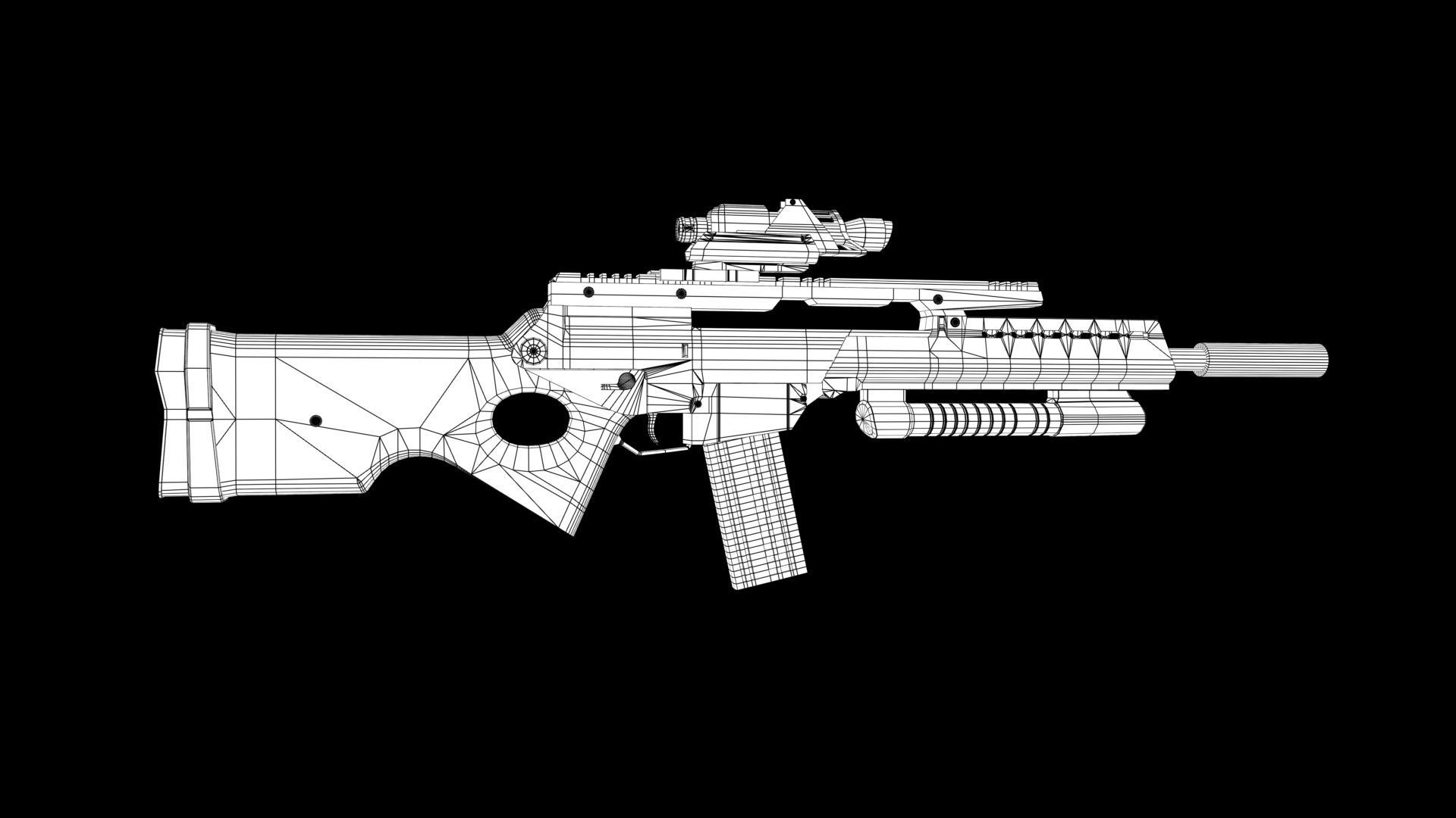 Assault rifle Low-poly 3D model_6