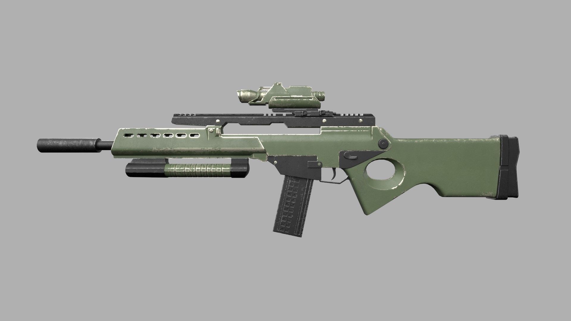 Assault rifle Low-poly 3D model_1