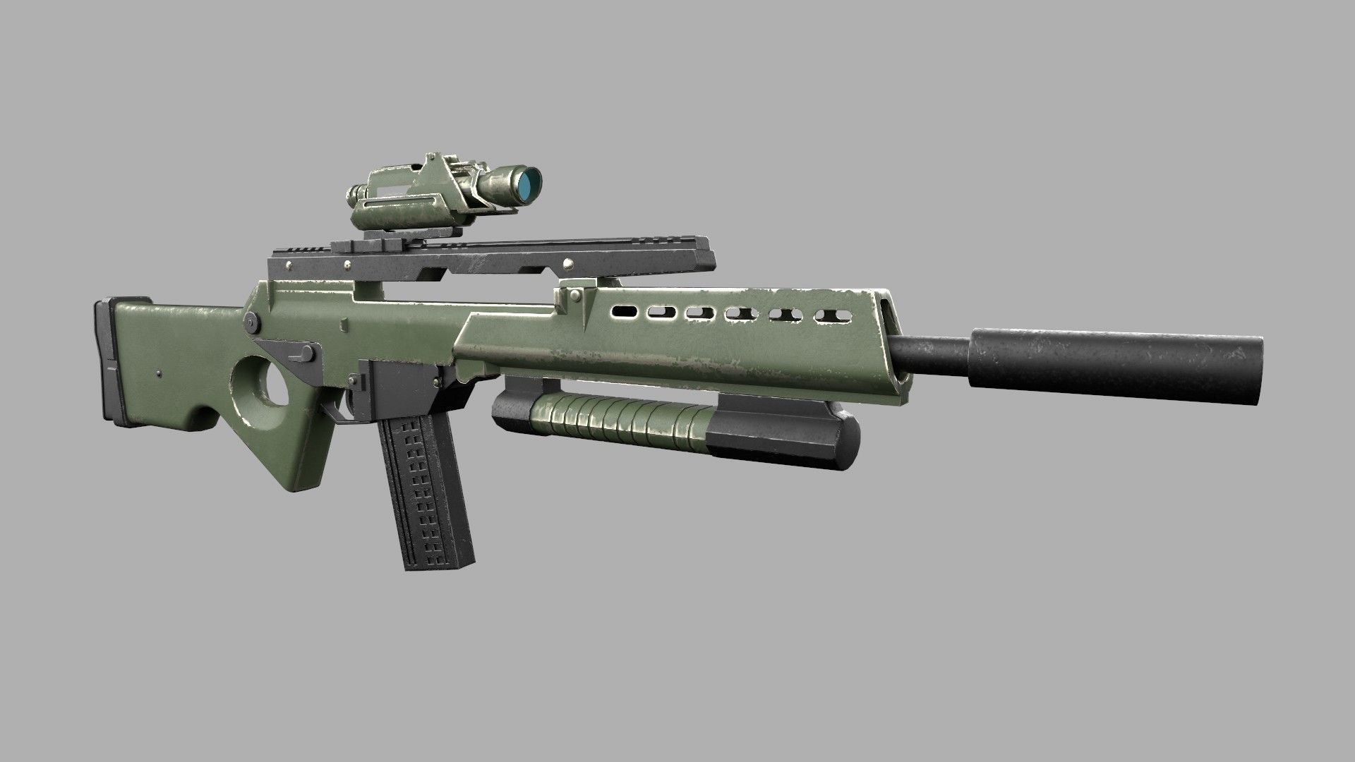 Assault rifle Low-poly 3D model_5