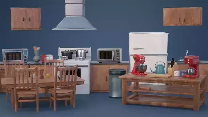Stylized Kitchen Kit 3D model