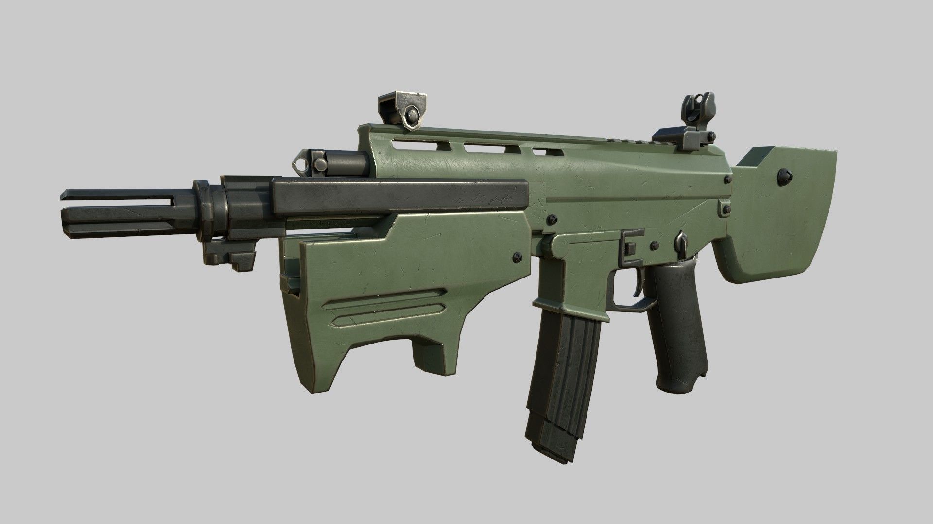 Assault rifle Low-poly 3D model_1