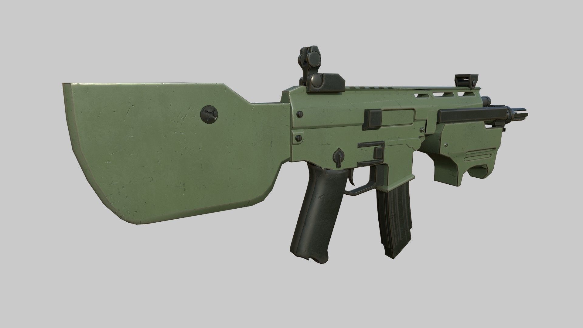 Assault rifle Low-poly 3D model_4