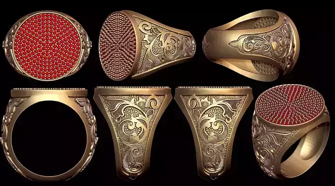 Heavy Gents Diamond Cluster Signet Ring 