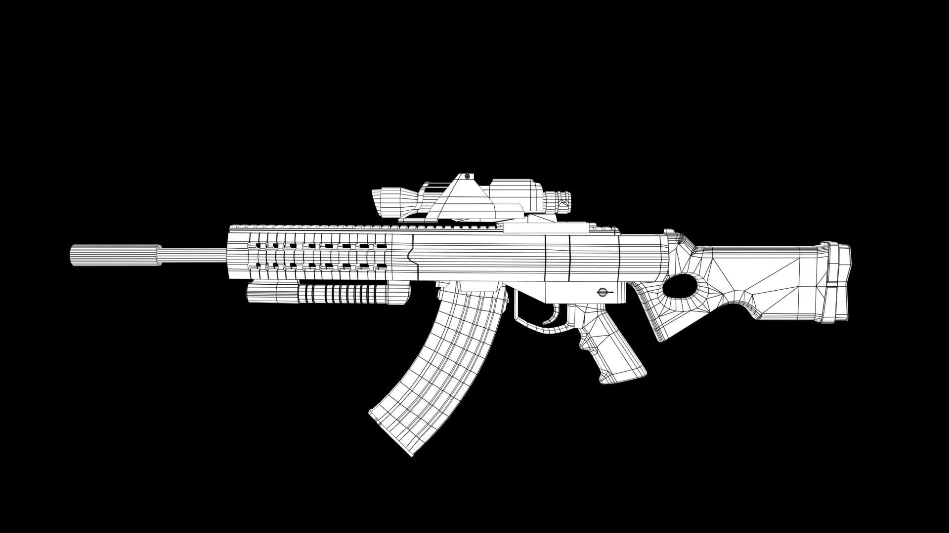 Assault rifle Low-poly 3D model_6