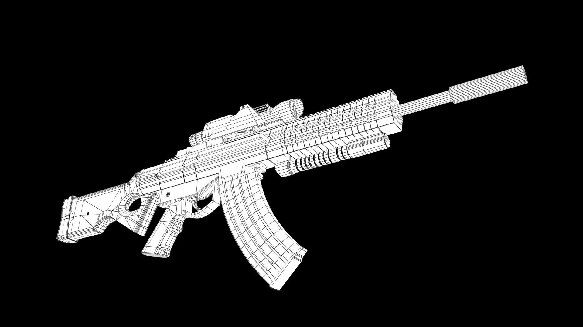 Assault rifle Low-poly 3D model_10