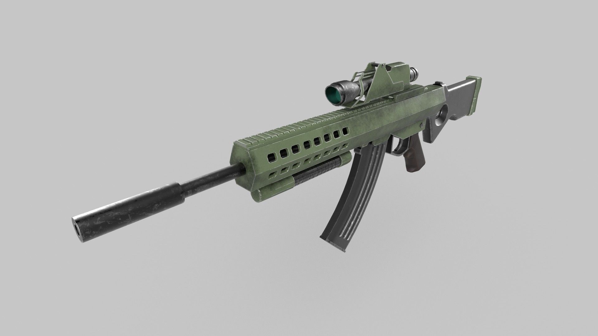 Assault rifle Low-poly 3D model_3