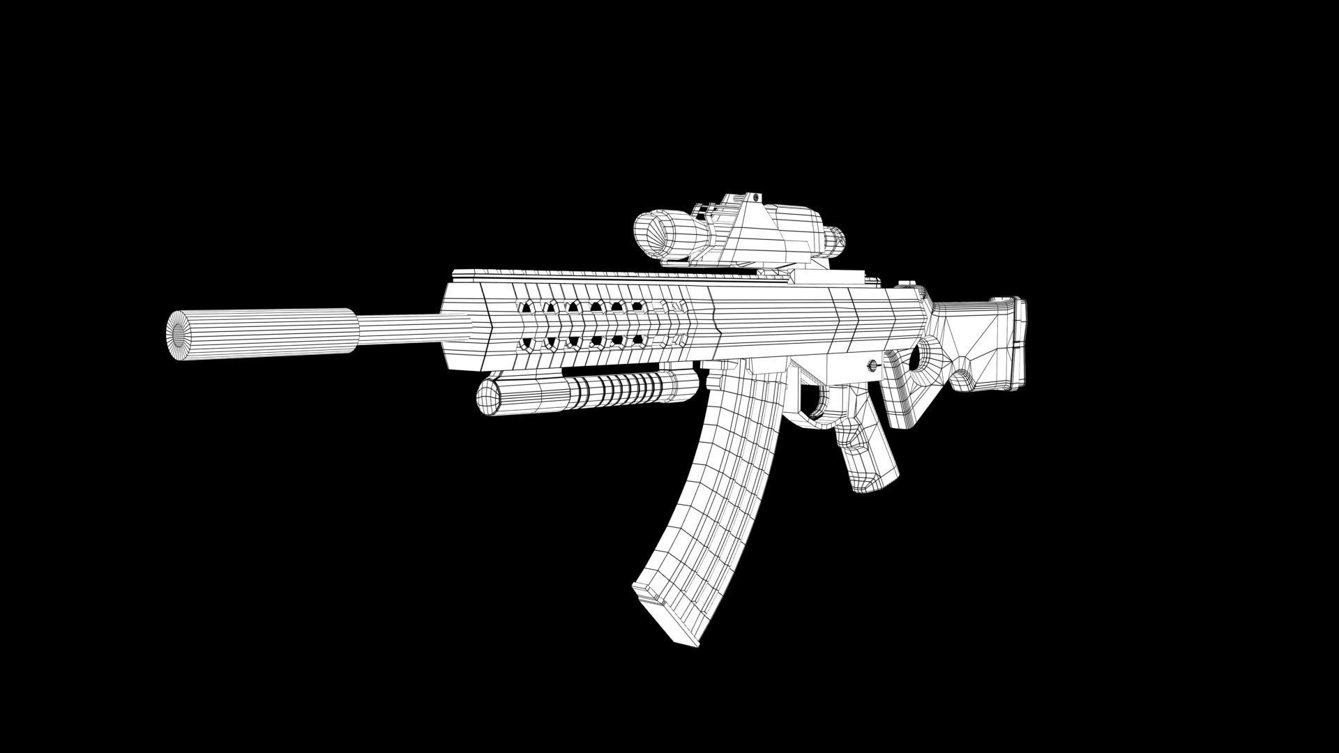 Assault rifle Low-poly 3D model_7