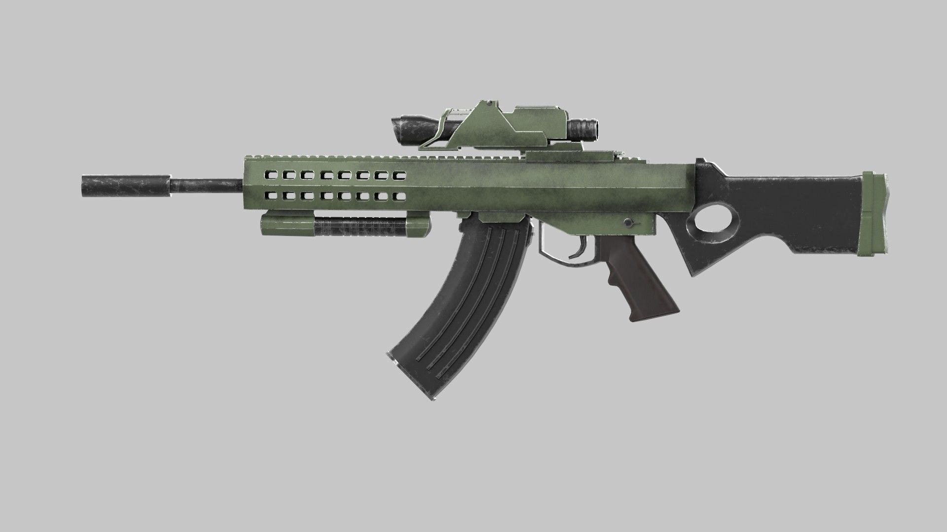 Assault rifle Low-poly 3D model_1