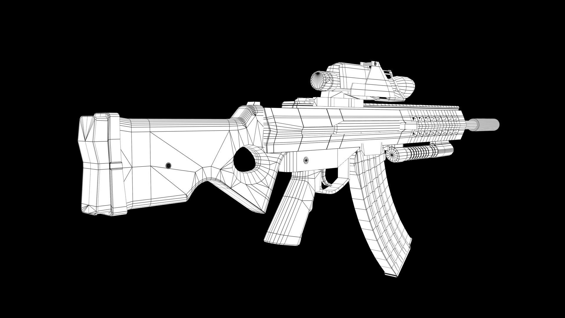 Assault rifle Low-poly 3D model_9