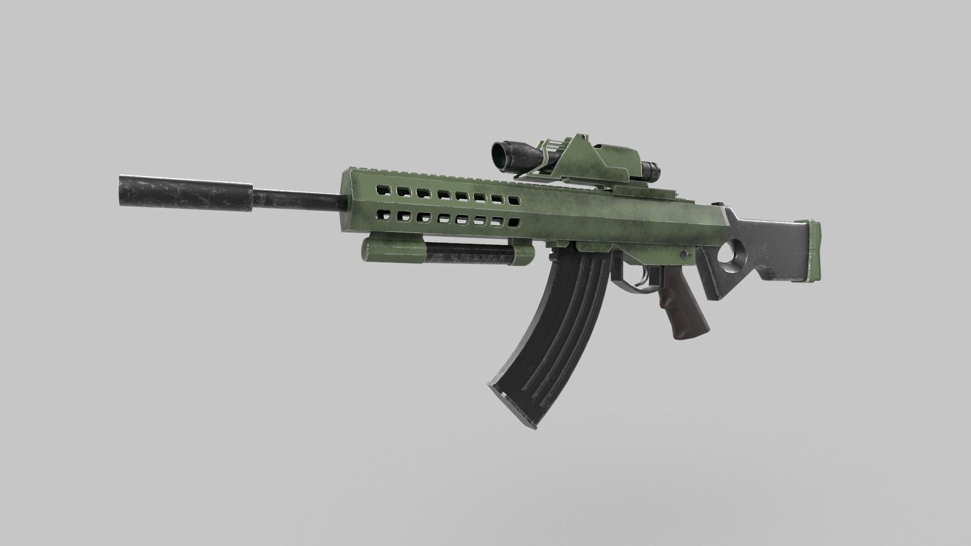 Assault rifle Low-poly 3D model_2
