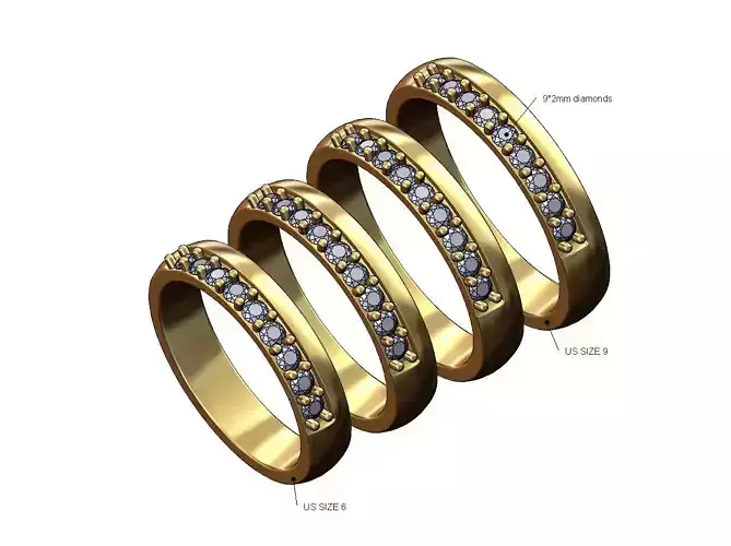Sided half eternity diamond rounded band US sizes 6 to 9