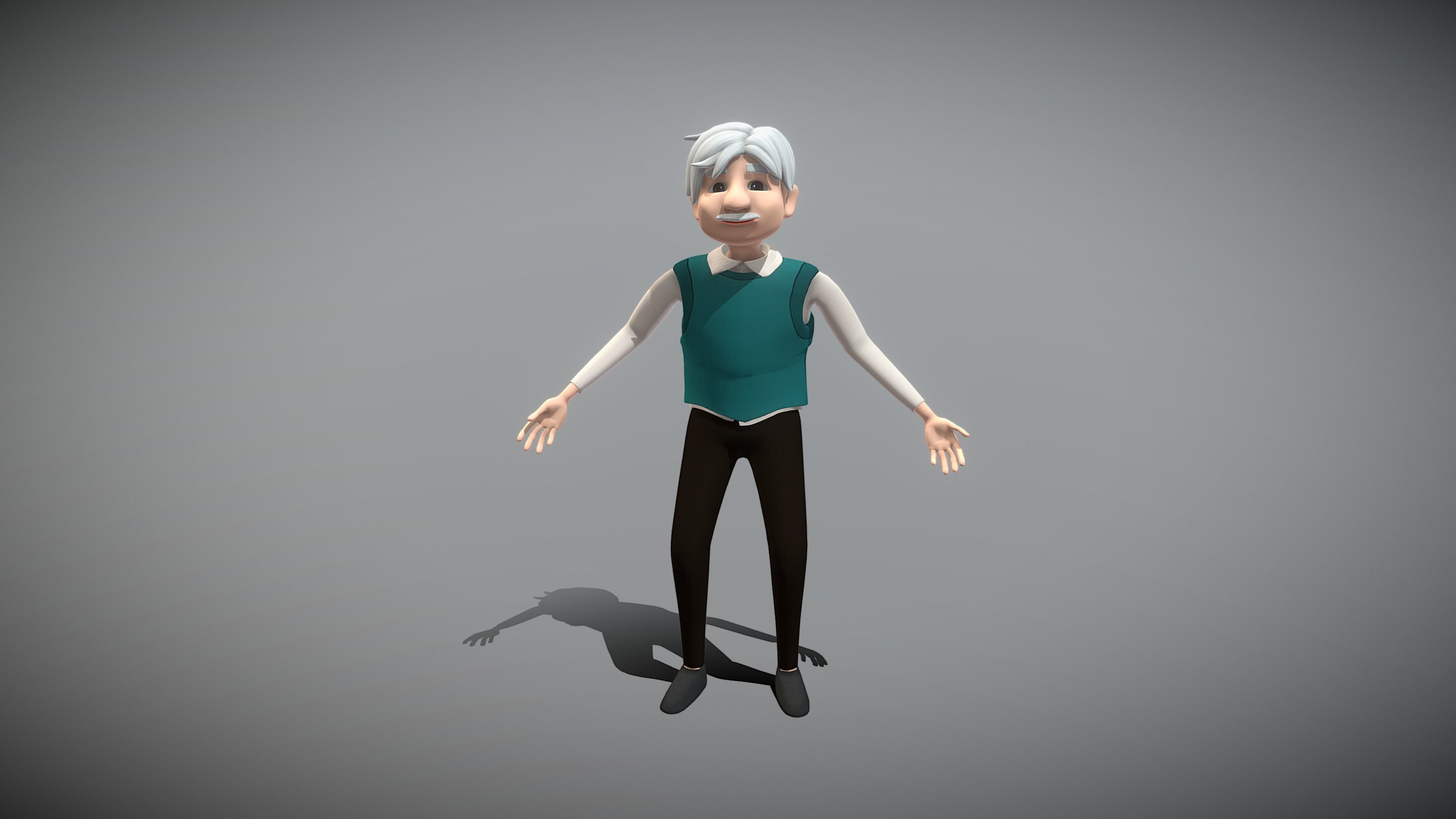 Cartoon Old Man Low-poly 3D model_9