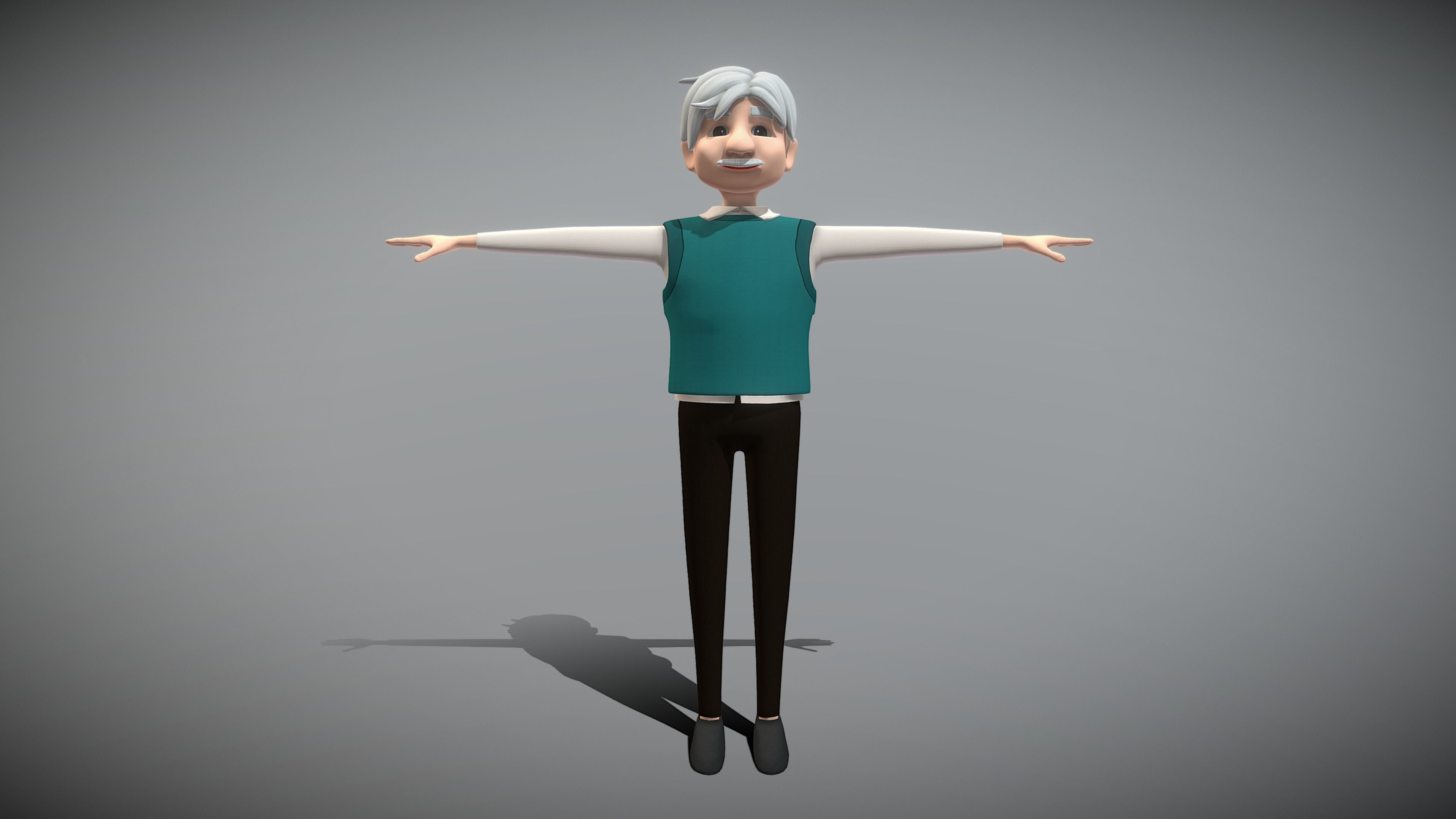 Cartoon Old Man Low-poly 3D model_2