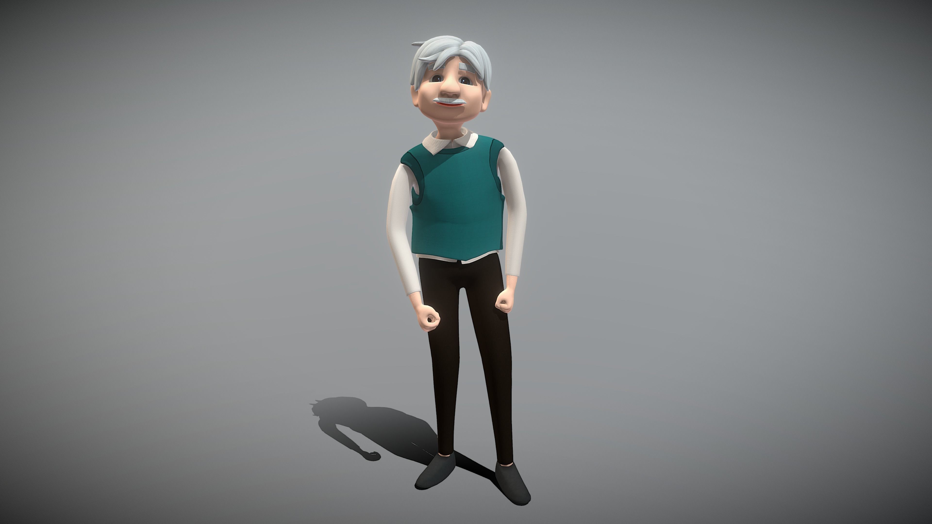 Cartoon Old Man Low-poly 3D model_6