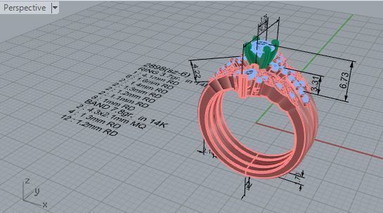 Crown diamond ring with 2-Bands 2898 3D print model 3D print model_7
