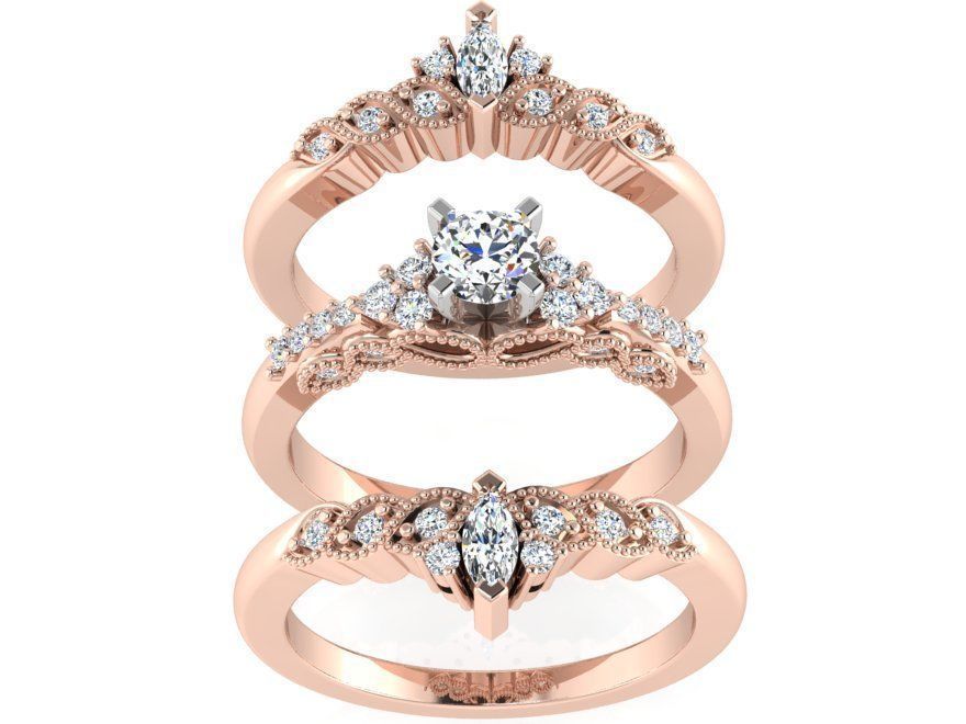 Crown diamond ring with 2-Bands 2898 3D print model 3D print model_1