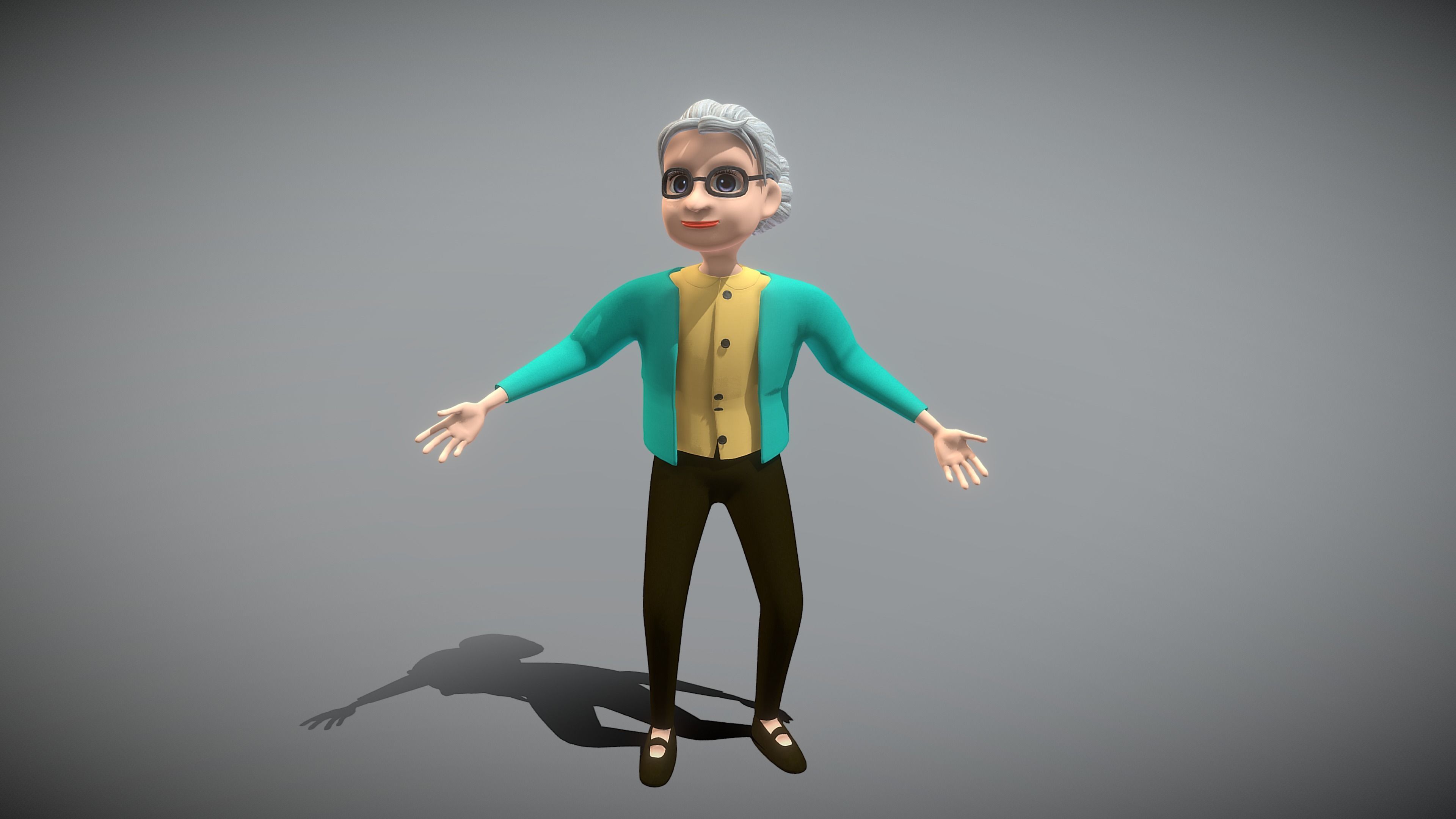 Cartoon Old Woman Low-poly 3D model_5