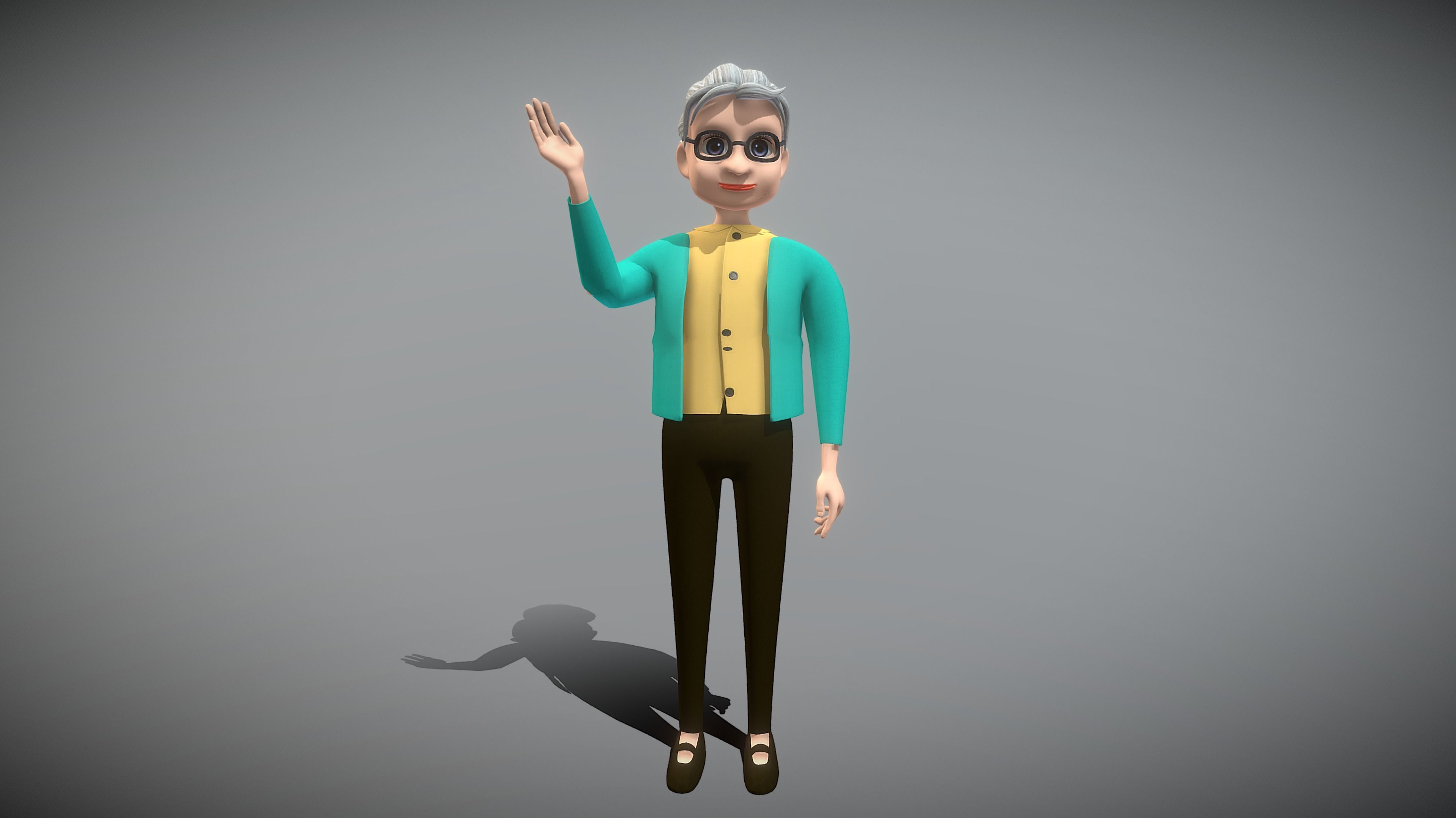 Cartoon Old Woman Low-poly 3D model_6