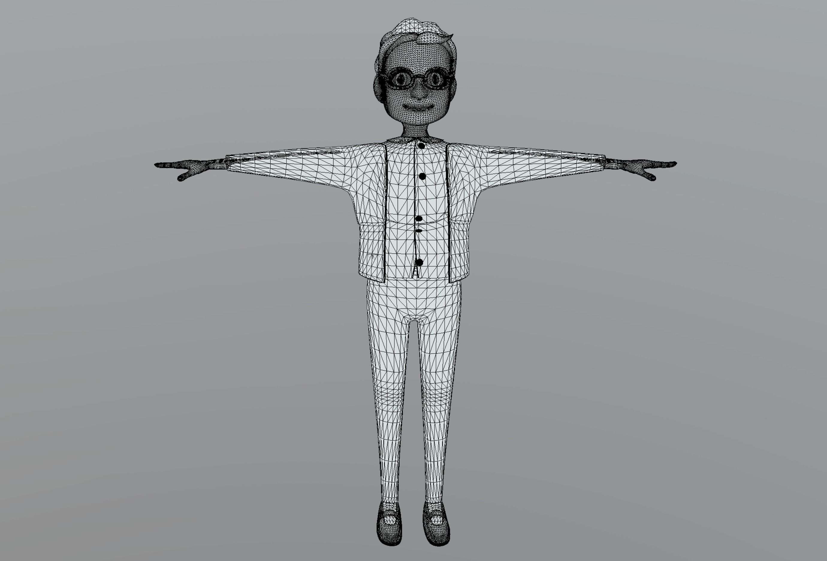 Cartoon Old Woman Low-poly 3D model_8