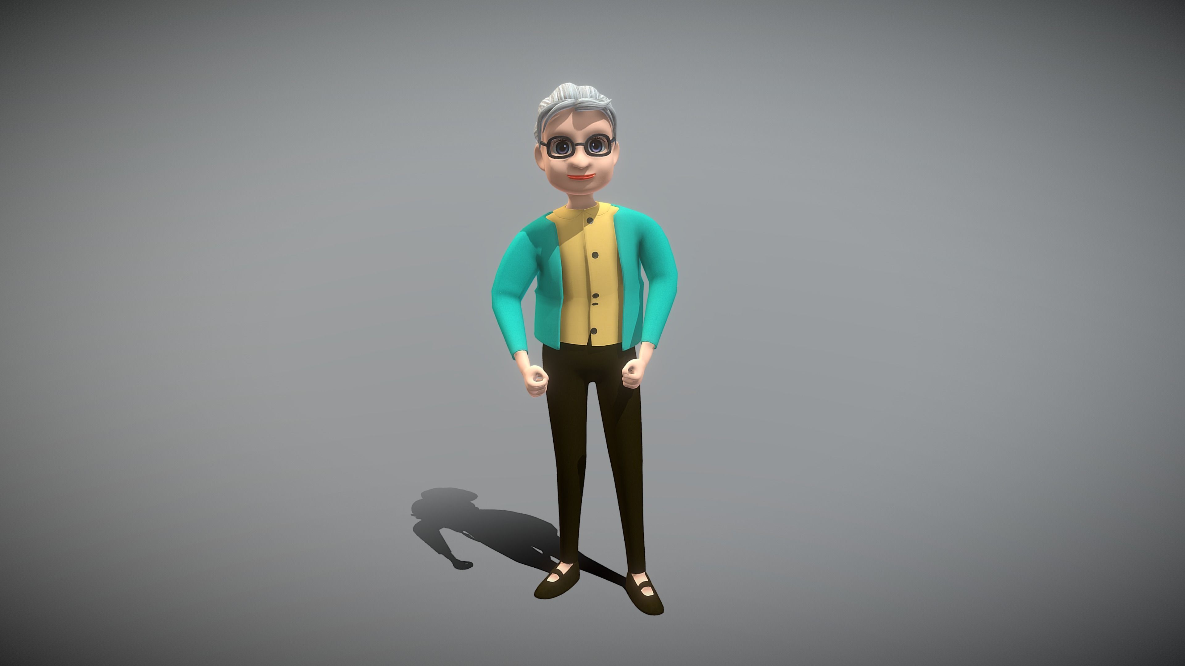 Cartoon Old Woman Low-poly 3D model_7