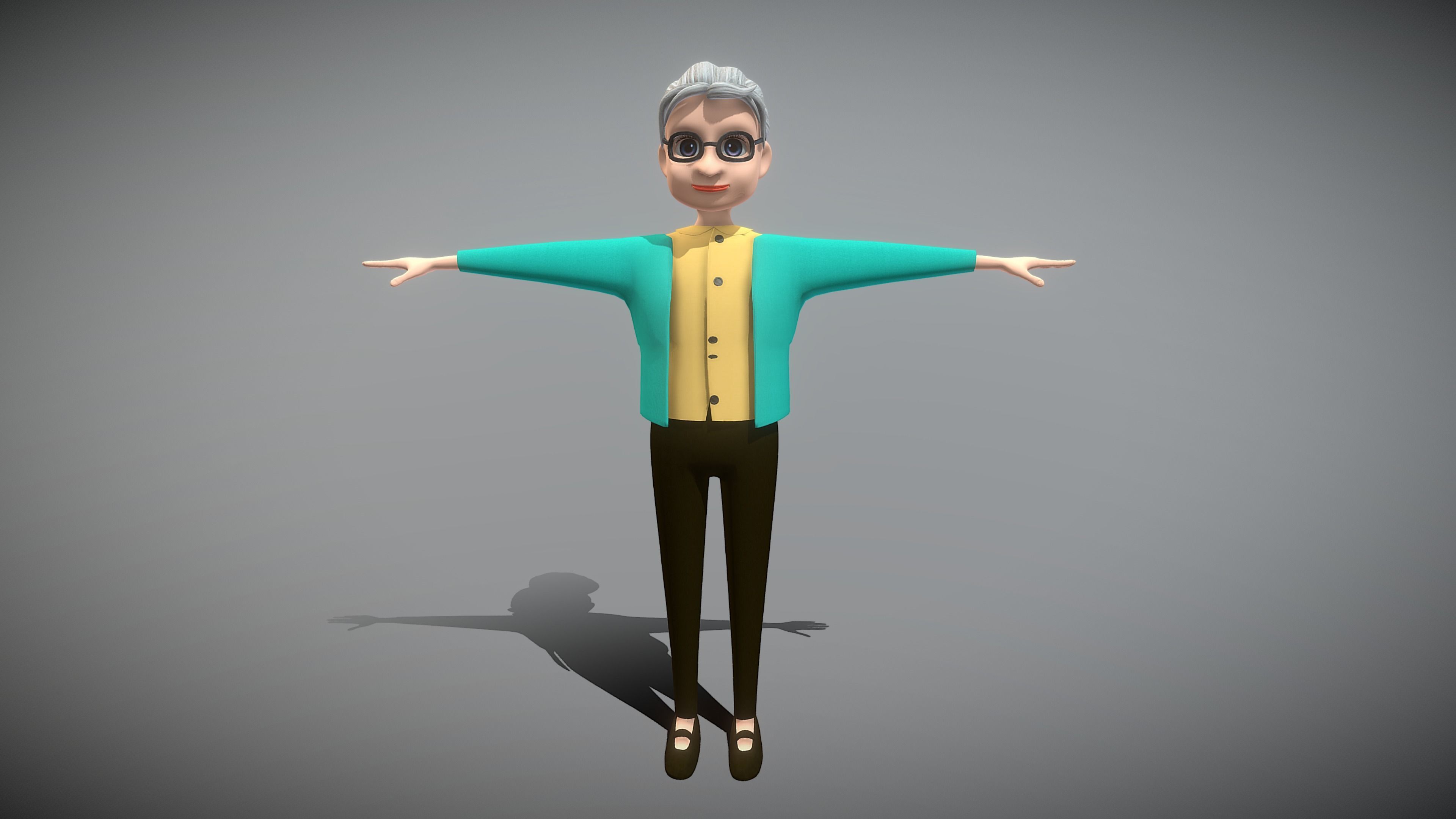 Cartoon Old Woman Low-poly 3D model_2