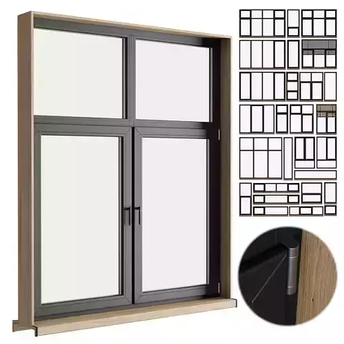 modern windows with Metal Blinds and wooden Low-poly 3D model