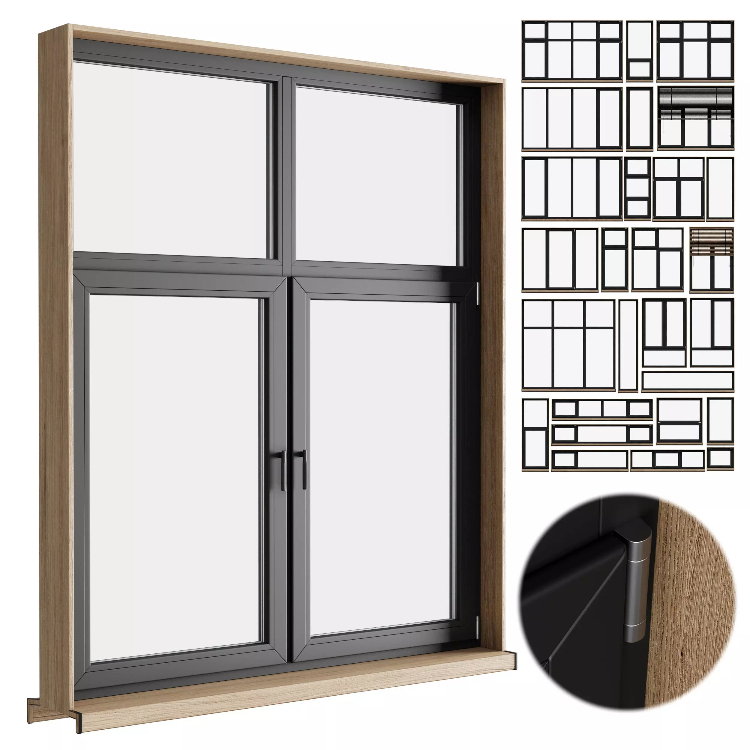 modern windows with Metal Blinds and wooden Low-poly 3D model_0