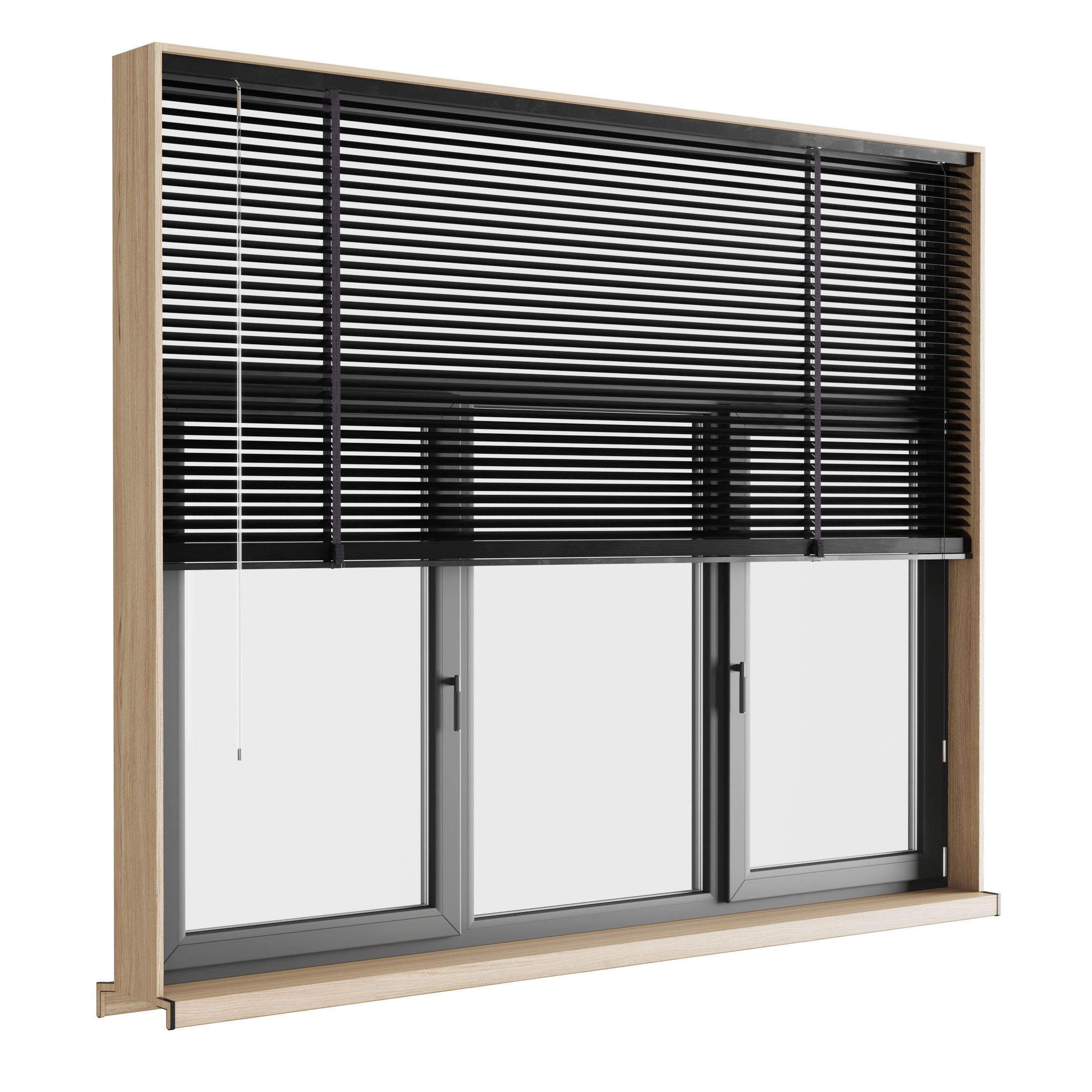modern windows with Metal Blinds and wooden Low-poly 3D model_1