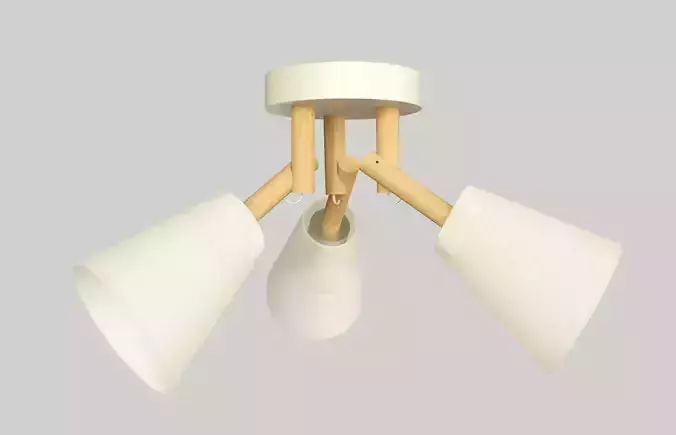 Lighting ceiling light with three wooden lamps