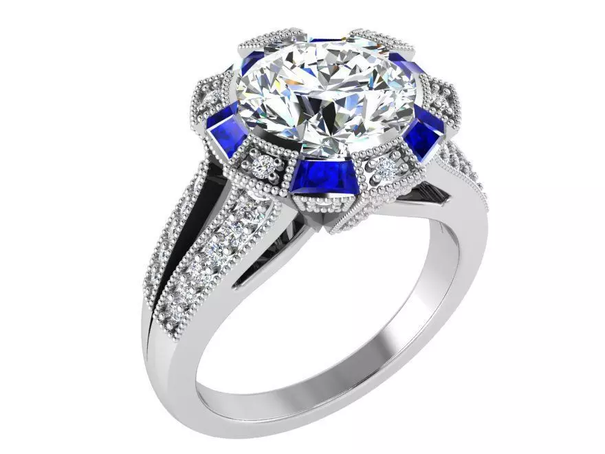 Smug blue and white stone diamond ring 2919 3D print model 3D print model_0