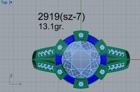 Smug blue and white stone diamond ring 2919 3D print model 3D print model_4