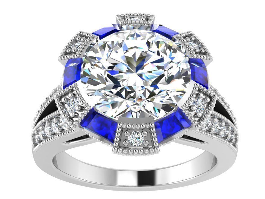 Smug blue and white stone diamond ring 2919 3D print model 3D print model_2