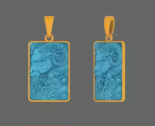 Zodiac Aries Goat Engraved Jewelry Pendant 